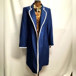 Le Suit Jacquard/Linen Long Jacket. Sz 12.  New.  Blue/White